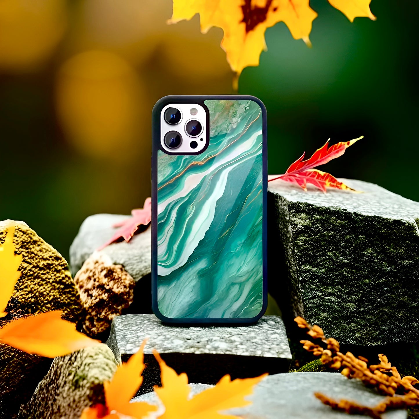 Premium Teal Marble Glass Case