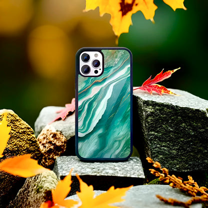 Premium Teal Marble Glass Case