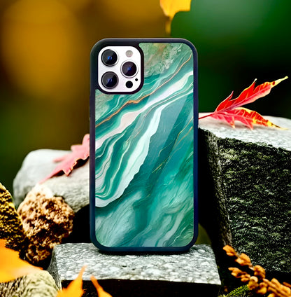 Premium Teal Marble Glass Case